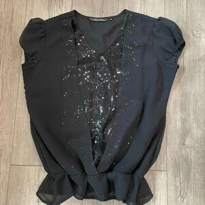 ❤️2/$30❤️[L]Annabelle black sequinned V neck short sleeve Party Blouse